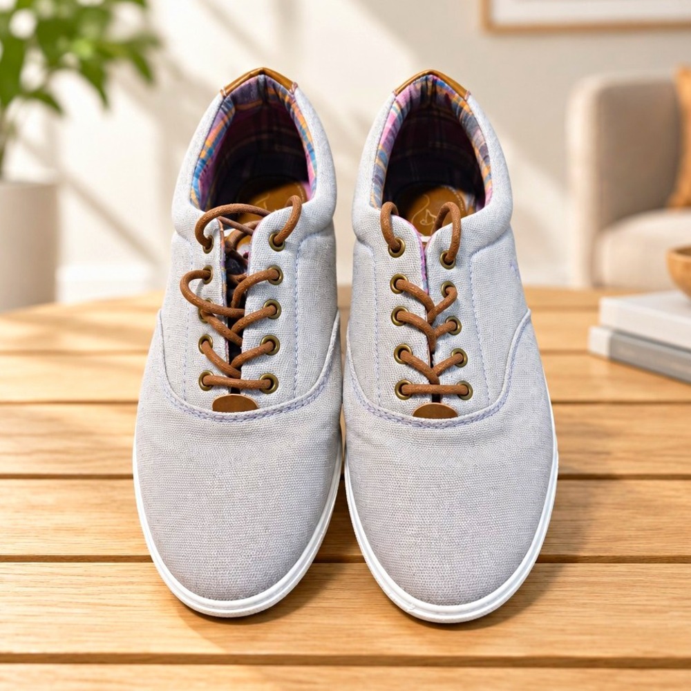 G.H. Bass & Co. Grey Canvas Plaid Lined Oxford Sneakers Size9